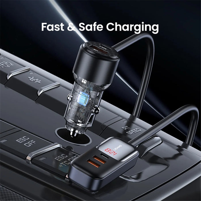 USAMS US-CC213 C40 165W Quick Charging Adapter Digital Display 2*Type-C 3*USB Car Charger with Cable - 7