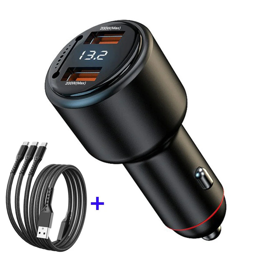 P6J 12V-24V Car Dual 100W USB Fast Phone Charger with iP+Micro+USB-C Cable - 1
