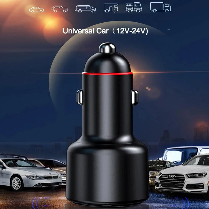 P6J 12V-24V Car Dual 100W USB Fast Phone Charger with iP+Micro+USB-C Cable - 6