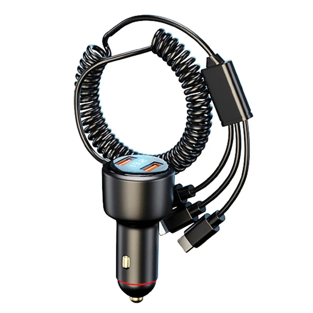P6X 12V-24V Dual USB Car Cigarette Lighter Fast Phone Charger with iP+Micro+USB-C Cable - 1