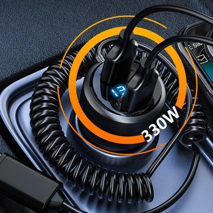 P6X 12V-24V Dual USB Car Cigarette Lighter Fast Phone Charger with iP+Micro+USB-C Cable - 3