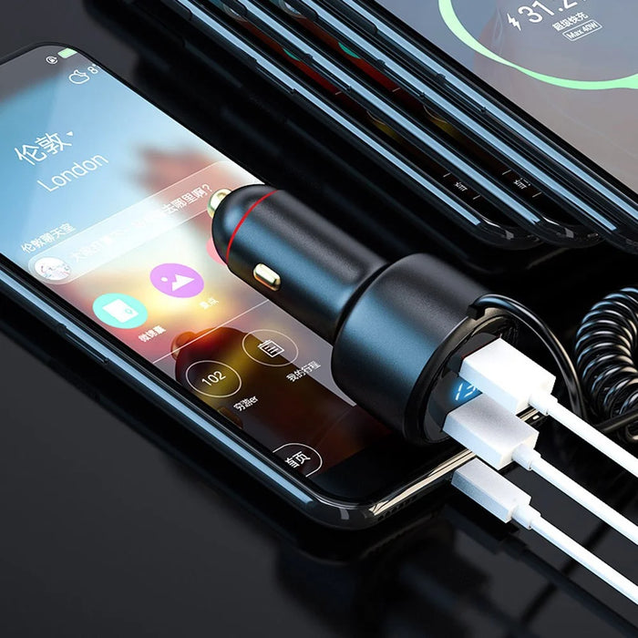P6X 12V-24V Dual USB Car Cigarette Lighter Fast Phone Charger with iP+Micro+USB-C Cable - 6