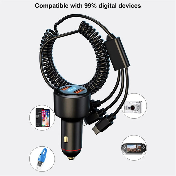 P6X 12V-24V Dual USB Car Cigarette Lighter Fast Phone Charger with iP+Micro+USB-C Cable - 7