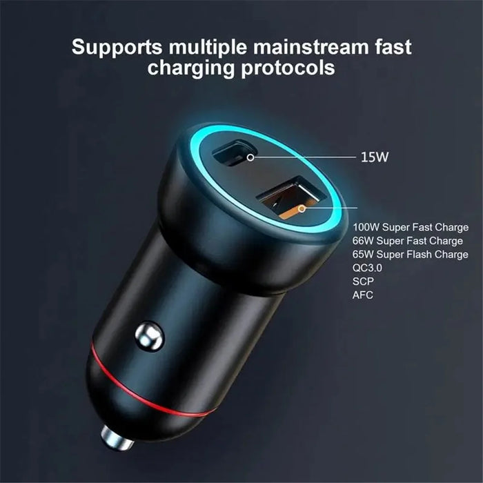 P3 100W Fast Charging Type-C+USB Car Charger with 3-in-1 Cable for Apple / Huawei / Xiaomi - 2