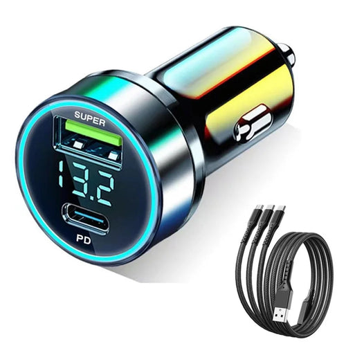 D3-PD 120W Car Charger Type-C+USB Dual Port +100W 3-in-1 Fast Charging Cable - 1