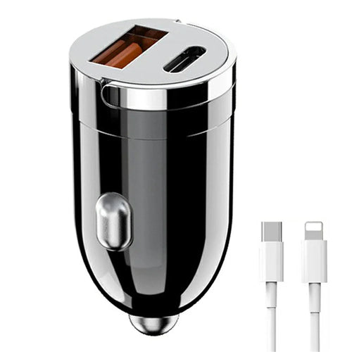G20 12-24V 120W USB+Type-C Phone Fast Charging Adapter Car Charger with Type-C to 8Pin Cable - 1