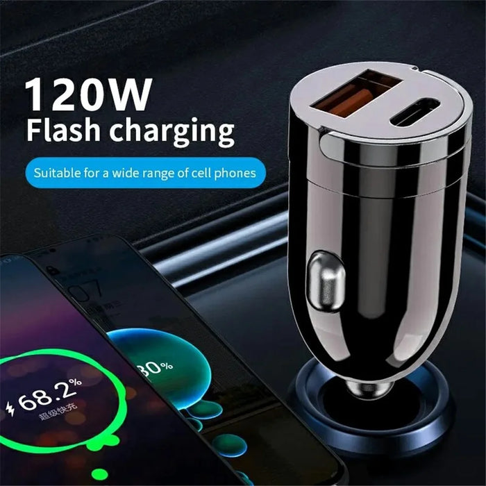 G20 12-24V 120W USB+Type-C Phone Fast Charging Adapter Car Charger with Type-C to 8Pin Cable - 2