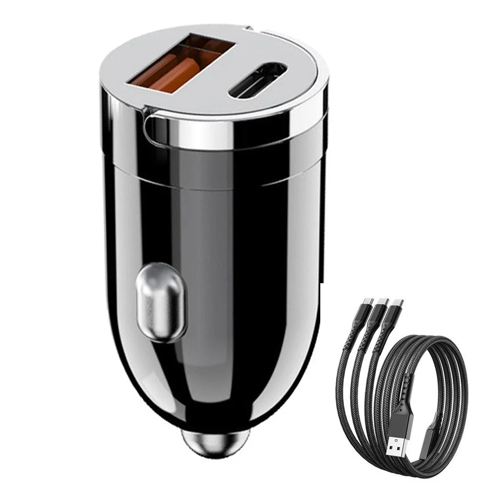G20 12-24V 120W USB+Type-C Cellphone Fast Charging Adapter Car Charger with 100W 3-in-1 Cable - 1