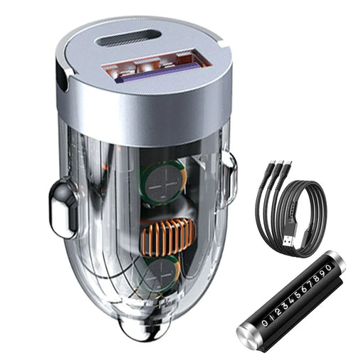 G20S 12-24V 120W USB+Type-C Fast Charging Car Charger with 100W 3-in-1 Cable and Phone Number Plate - 1