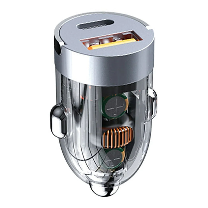 G20T Type-C+USB 120W Fast Charging Transparent Car Charger for 12V-24V Vehicles - 1