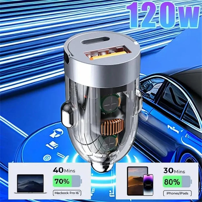 G20T Type-C+USB 120W Fast Charging Transparent Car Charger for 12V-24V Vehicles - 2