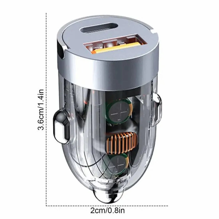 G20T Type-C+USB 120W Fast Charging Transparent Car Charger for 12V-24V Vehicles - 7