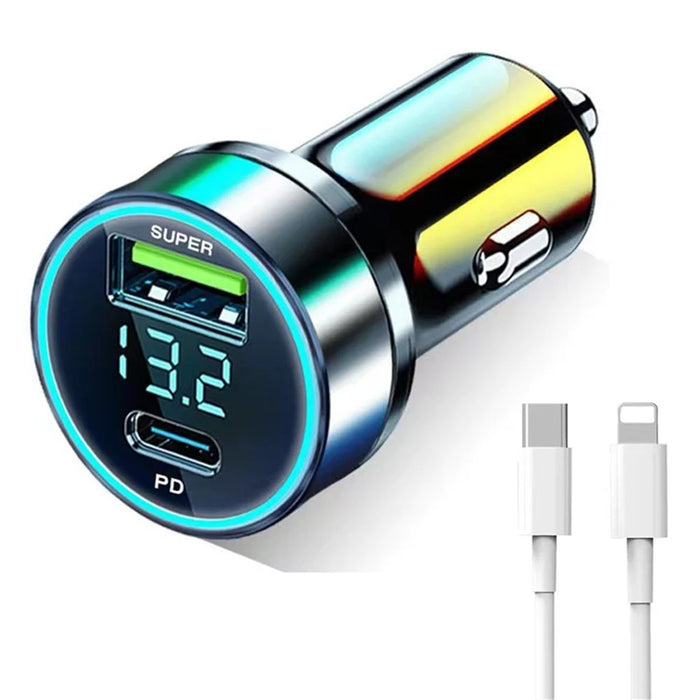 D3-PD 120W Fast Car Charger USB+Type-C Power Adapter with PD iP Cable for iPhone - 1