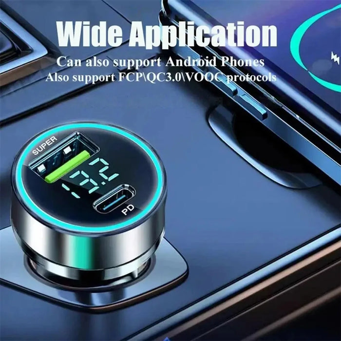 D3-PD 120W Fast Car Charger USB+Type-C Power Adapter with PD iP Cable for iPhone - 5