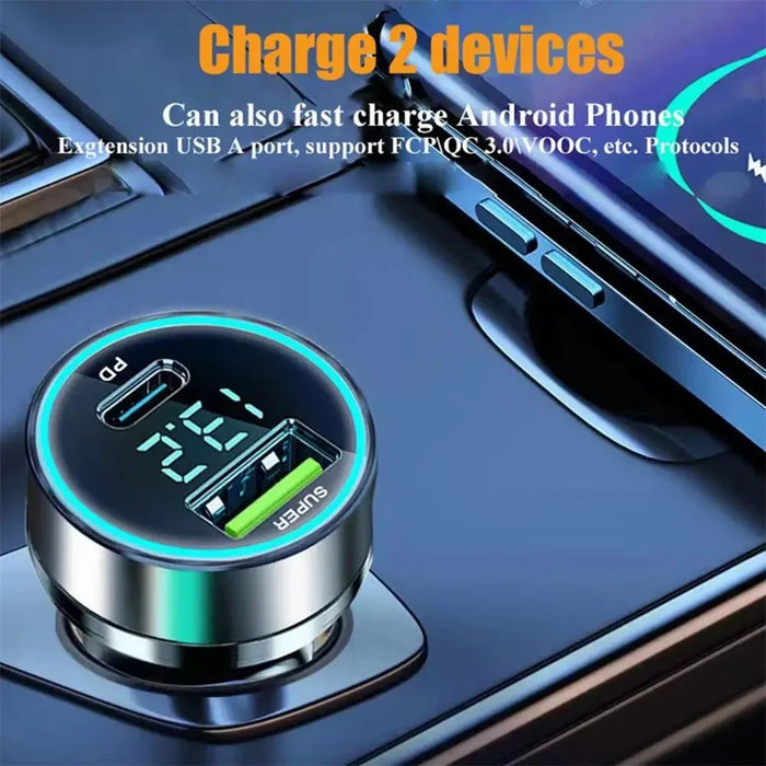 D3-PD 120W Fast Car Charger USB+Type-C Power Adapter with PD iP Cable for iPhone - 6