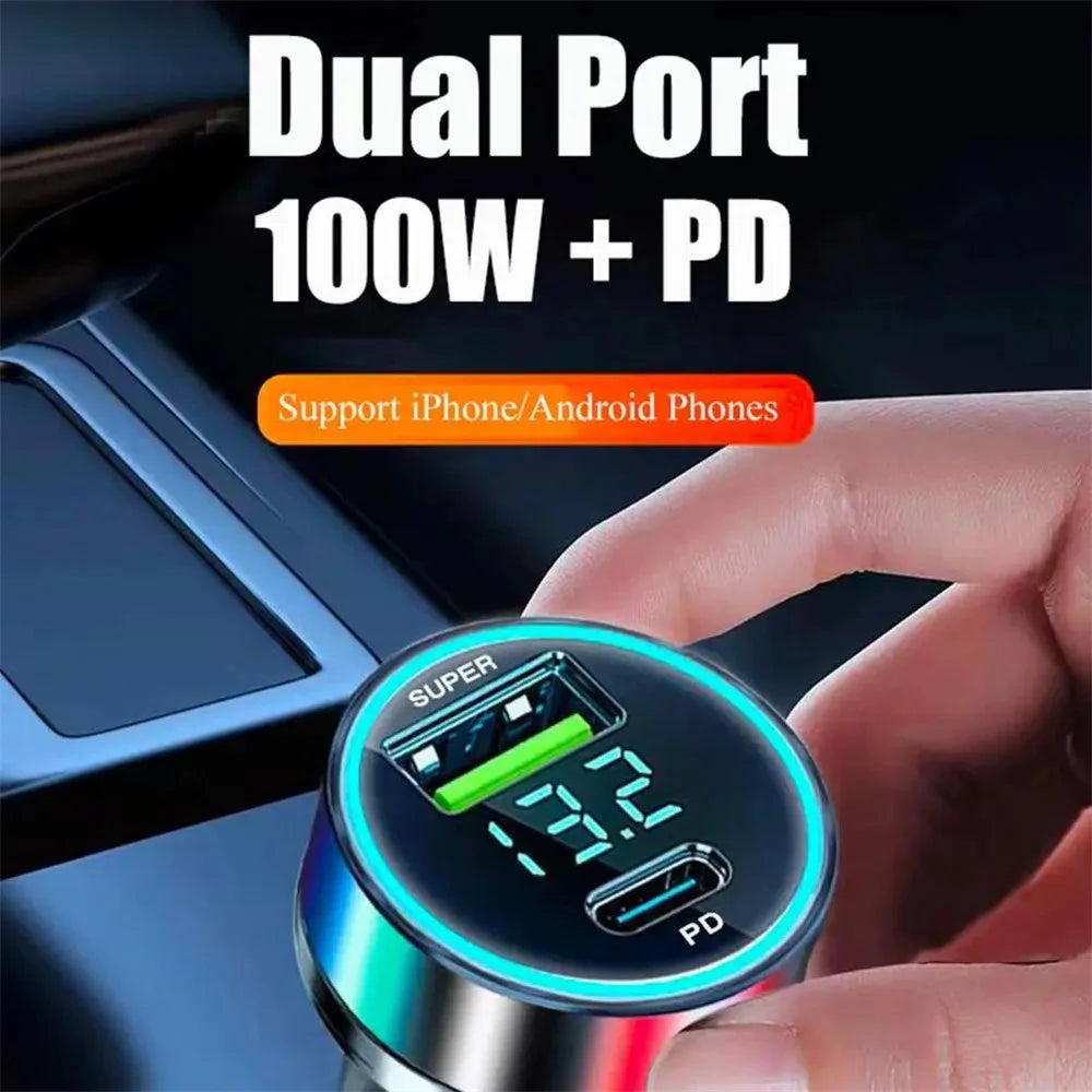D3-PD Digital Display 120W Car Charger USB+Type-C Charging Adapter with 6A USB to Type-C Cable - 4