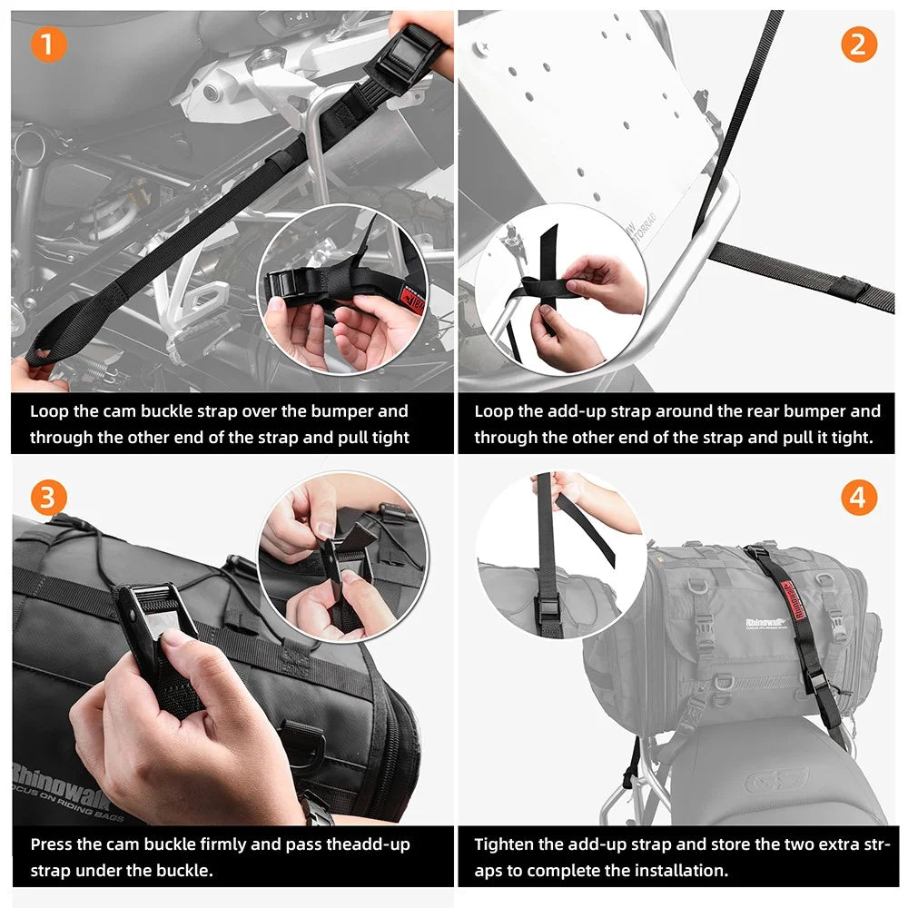 RHINOWALK MTR005BK Motorcycle Rear Rack Luggage Fixing Band Pannier Bag Fasten Strap with Metal Buckle - 5