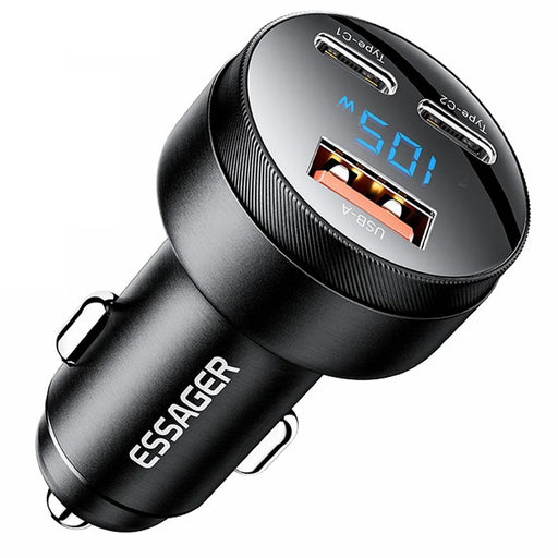 ESSAGER Aluminum Alloy 105W Phone Charger USB+Dual Type-C Car Charger - Black - 1