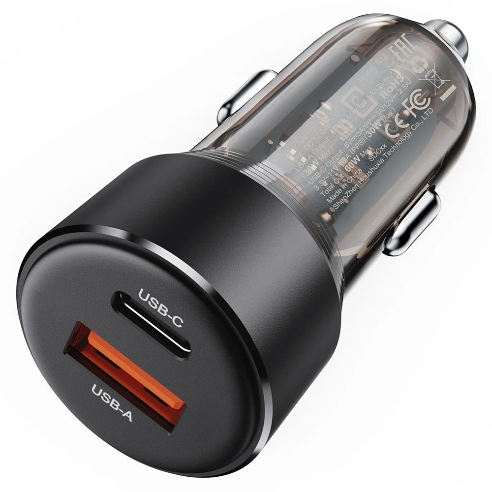 ACEFAST B12 60W USB-A+Type-C Car Charger Cigarette Lighter Phone Fast Charging Adapter - 1