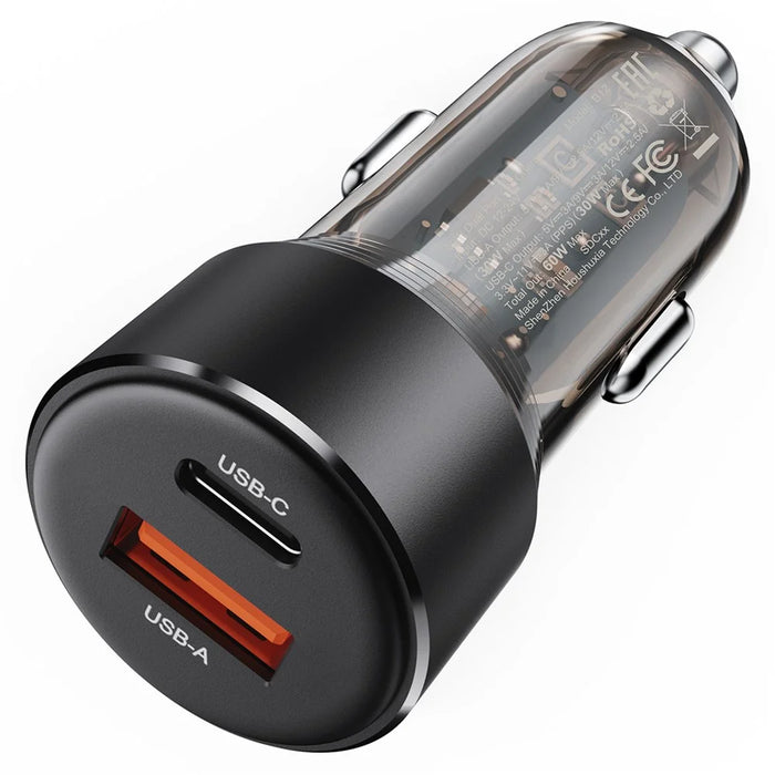 ACEFAST B12 60W USB-A+Type-C Car Charger Cigarette Lighter Phone Fast Charging Adapter - 1