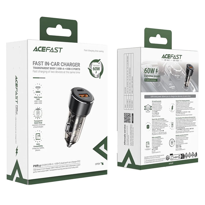 ACEFAST B12 60W USB-A+Type-C Car Charger Cigarette Lighter Phone Fast Charging Adapter - 6