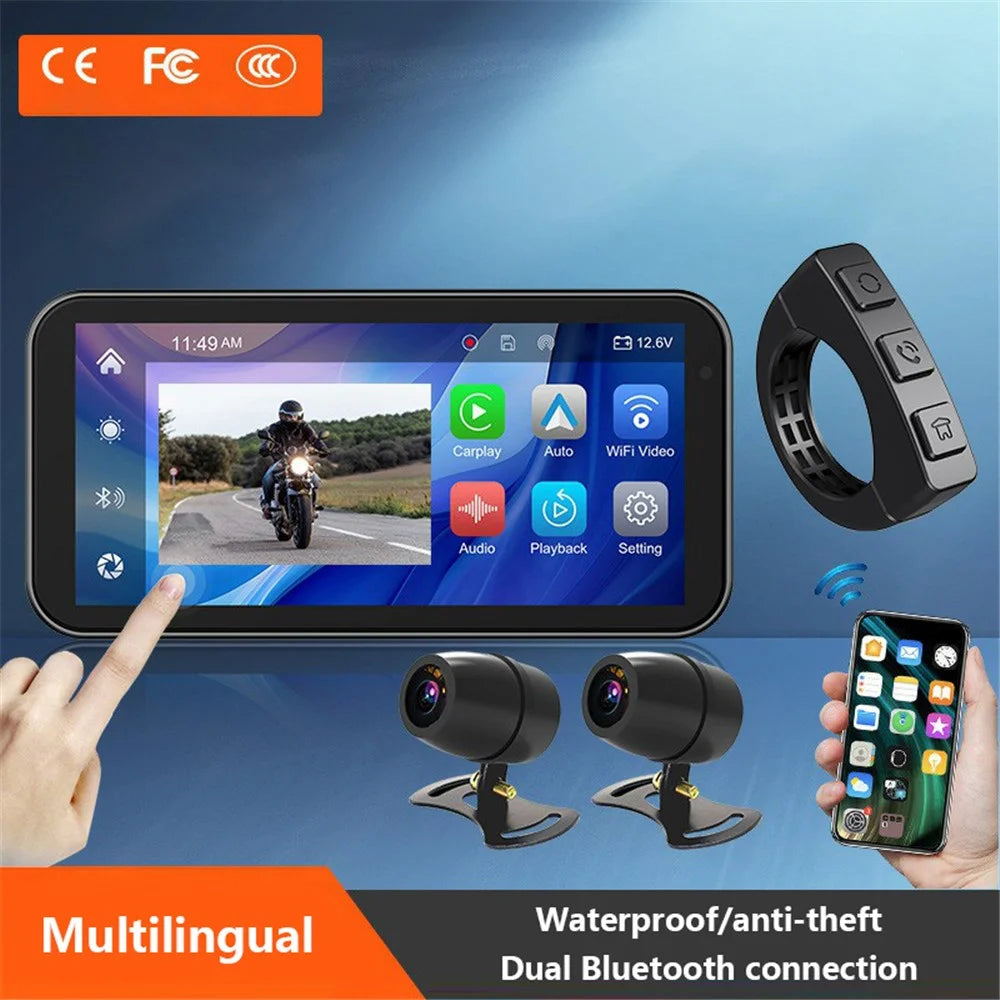 F83 6.25-inch Screen Motorbike Camcorder DVR Bluetooth-compatible Carplay Motorcycle Dual Lens Video Recorder - 5