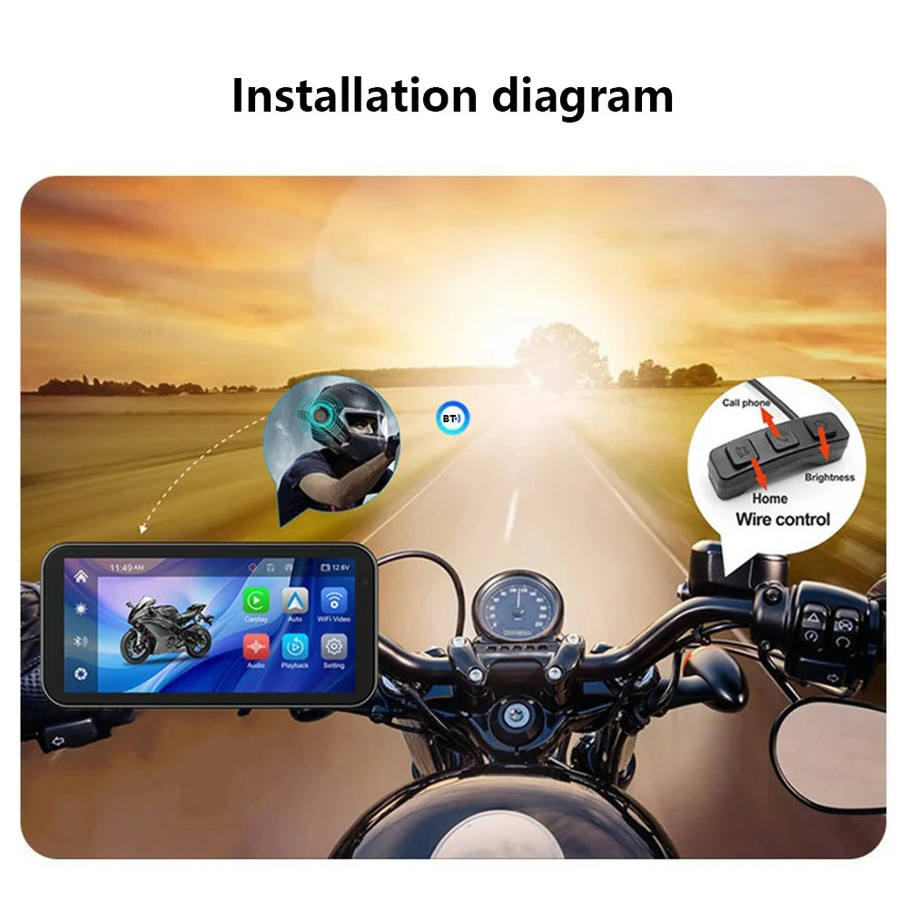 F83 6.25-inch Screen Motorbike Camcorder DVR Bluetooth-compatible Carplay Motorcycle Dual Lens Video Recorder - 6