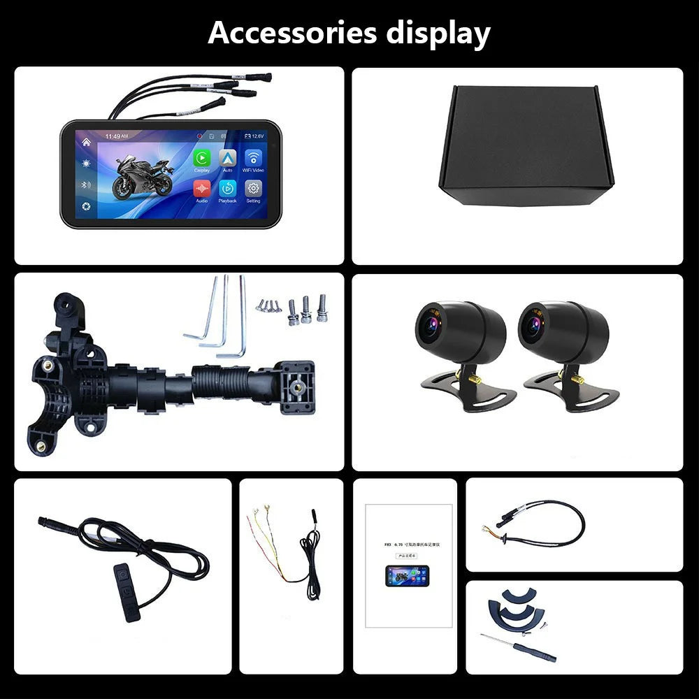 F83 6.25-inch Screen Motorbike Camcorder DVR Bluetooth-compatible Carplay Motorcycle Dual Lens Video Recorder - 7