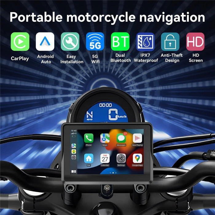 W512A 5 inch IPS Touch Screen 2.4G / 5G WiFi Motorcycle Navigation Screen with Wireless Carplay Android Auto - 4