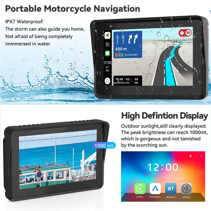 W512A 5 inch IPS Touch Screen 2.4G / 5G WiFi Motorcycle Navigation Screen with Wireless Carplay Android Auto - 6