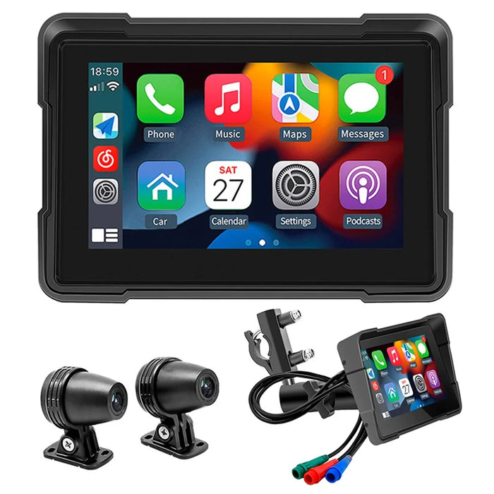 W512B Motorcycle Carplay GPS Navigation 5-Inch IPS Touch Screen with 2 Cameras+Bracket - 1