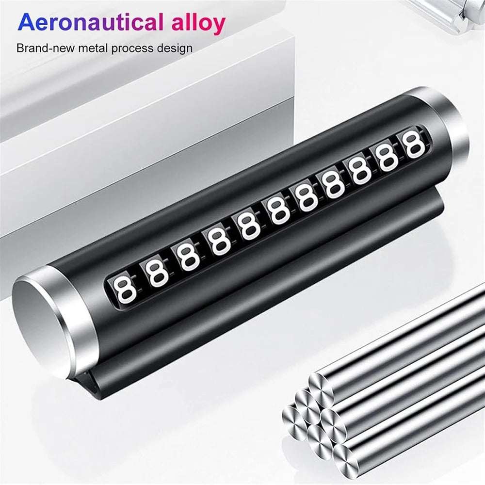 Aluminum Alloy+PC Roller Design Car Stop Sign Phone Number Plate Temporary Parking Card - Black - 5