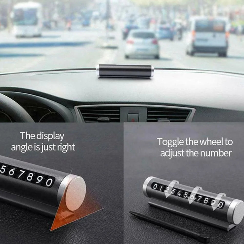 Aluminum Alloy+PC Roller Design Car Stop Sign Phone Number Plate Temporary Parking Card - Black - 6