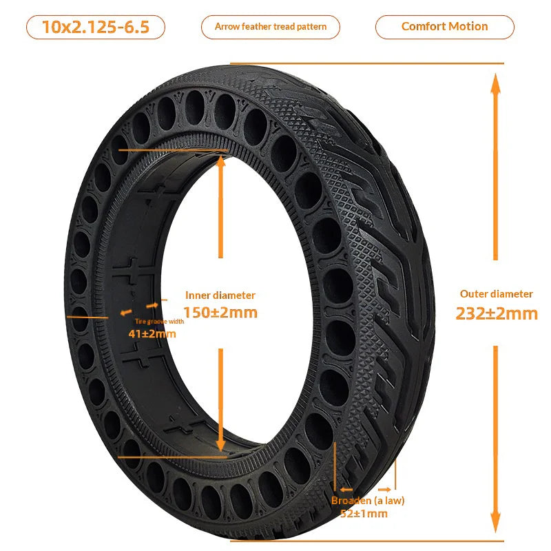 10x2.125-6.5 Inch Honeycomb Solid Tire for Ninebot Electric Scooter Inflation Free Replacement Rubber Tyre - 10x2.125 / 6.5 (60 / 70 / 6.5) - 7