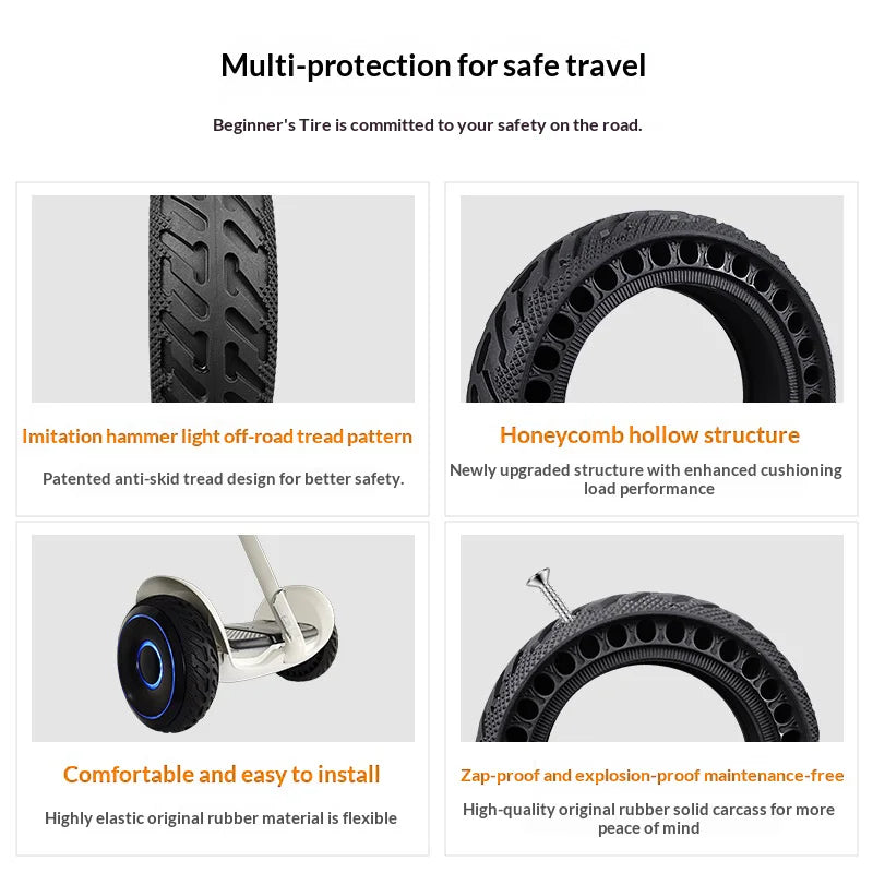 10x2.75 Inch Honeycomb Solid Tire 70 / 65-6.5 for Ninebot Balance Scooter Anti-Puncture Rubber Replacement Tyre - 10X2.75 / 6.5 (70 / 60 / 6.5) - 4
