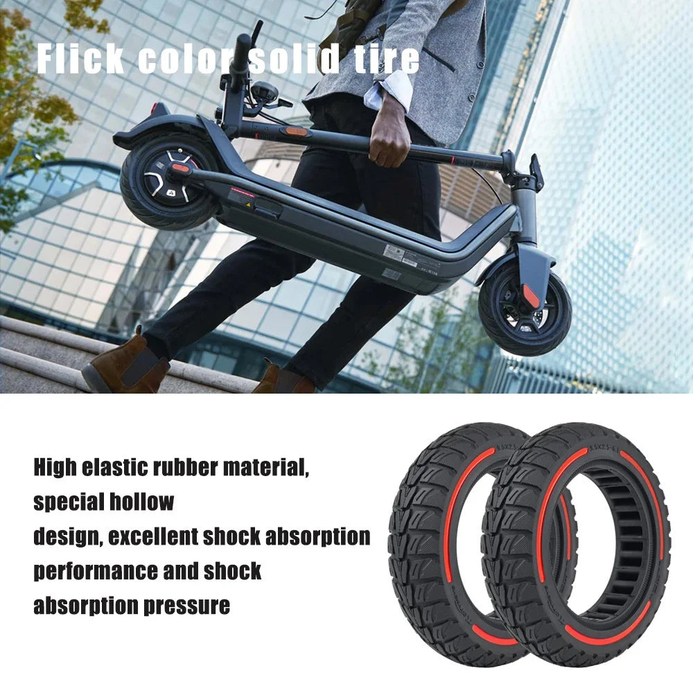 9.5x2.5-6.1 Inch Honeycomb Solid Tire for NIU Electric Scooter Anti-Puncture Replacement Airless Tyre - Red - 4