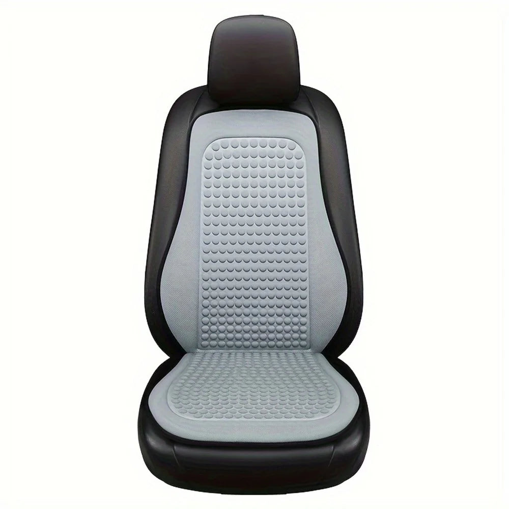 Summer Cooling Mat 3D Massage Breathable Ice Silk Universal Car Front Seat Cover + Backrest Pad - Grey - 1