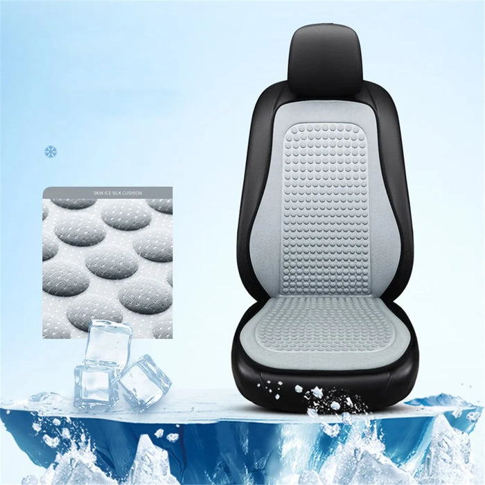 Summer Cooling Mat 3D Massage Breathable Ice Silk Universal Car Front Seat Cover + Backrest Pad - Grey - 2