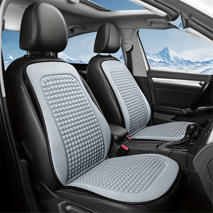 Summer Cooling Mat 3D Massage Breathable Ice Silk Universal Car Front Seat Cover + Backrest Pad - Grey - 3