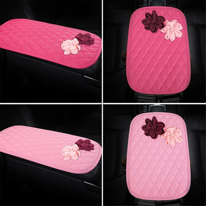 Rose Flower Decor PU Leather Car Armrest Pad Vehicle Armrest Box Decorative Mat - Purple - 3