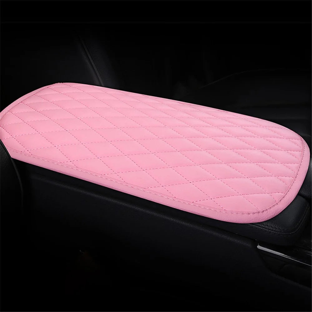 PU Leather Car Armrest Box Cover Pad Auto Center Armrest Box Protective Mat - Pink - 2