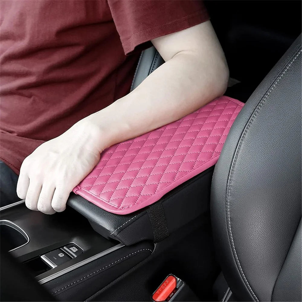 PU Leather Car Armrest Box Cover Pad Auto Center Armrest Box Protective Mat - Pink - 3