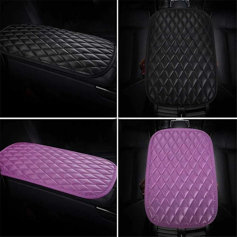 PU Leather Car Armrest Box Cover Pad Auto Center Armrest Box Protective Mat - Pink - 4