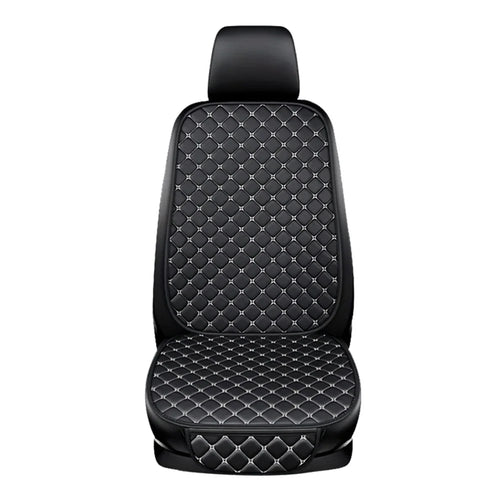 Anti-Slip Rhombus Embroidered Leather Car Front Seat Cushion + Backrest Pad Set - Black  /  White - 1