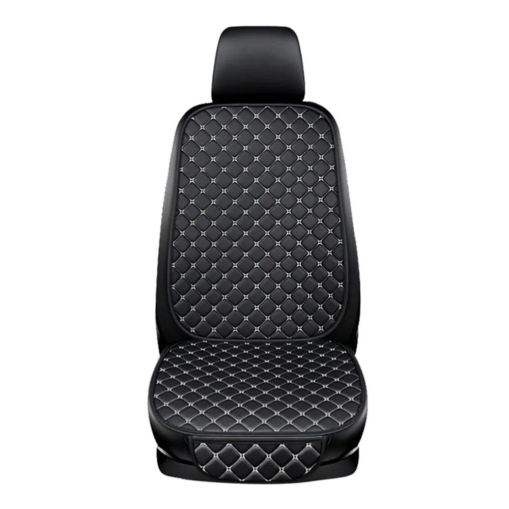 Anti-Slip Rhombus Embroidered Leather Car Front Seat Cushion + Backrest Pad Set - Black  /  White - 1