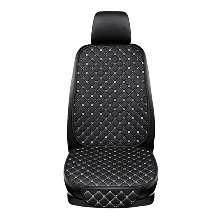 Anti-Slip Rhombus Embroidered Leather Car Front Seat Cushion + Backrest Pad Set - Black  /  White - 1