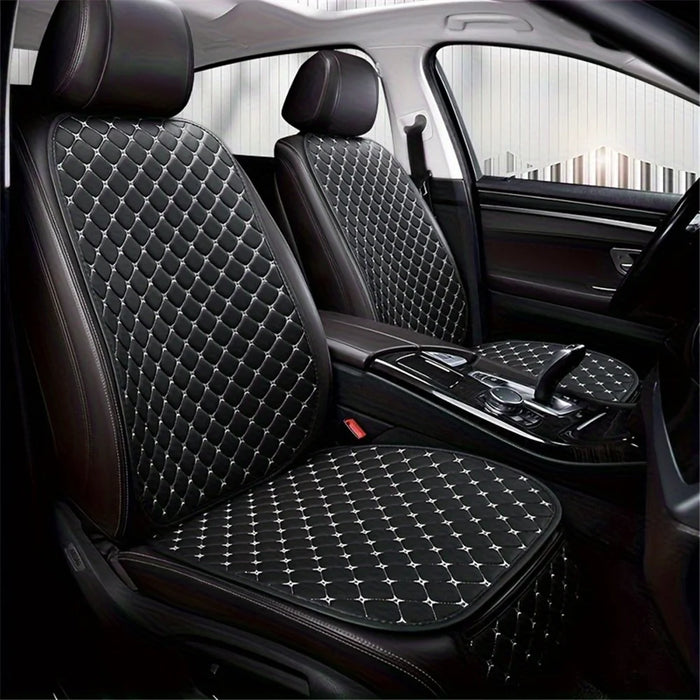 Anti-Slip Rhombus Embroidered Leather Car Front Seat Cushion + Backrest Pad Set - Black  /  White - 2