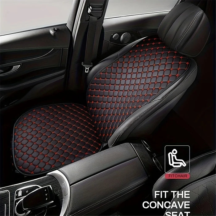 Anti-Slip Rhombus Embroidered Leather Car Front Seat Cushion + Backrest Pad Set - Black  /  White - 4