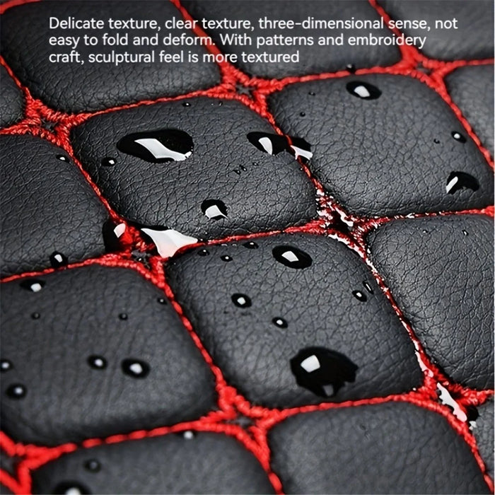 Anti-Slip Rhombus Embroidered Leather Car Front Seat Cushion + Backrest Pad Set - Black  /  White - 7