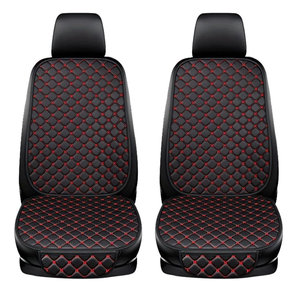 2 Sets Rhombus Embroidered Leather Car Front Seat Cushion + Backrest Pad Set - Black  /  Red - 1